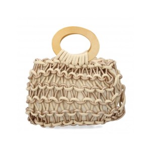 Bolso de hombro de rafia para mujer compartimento principal de cremallera