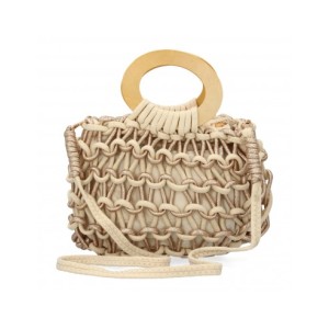 Bolso de hombro de rafia para mujer compartimento principal de cremallera