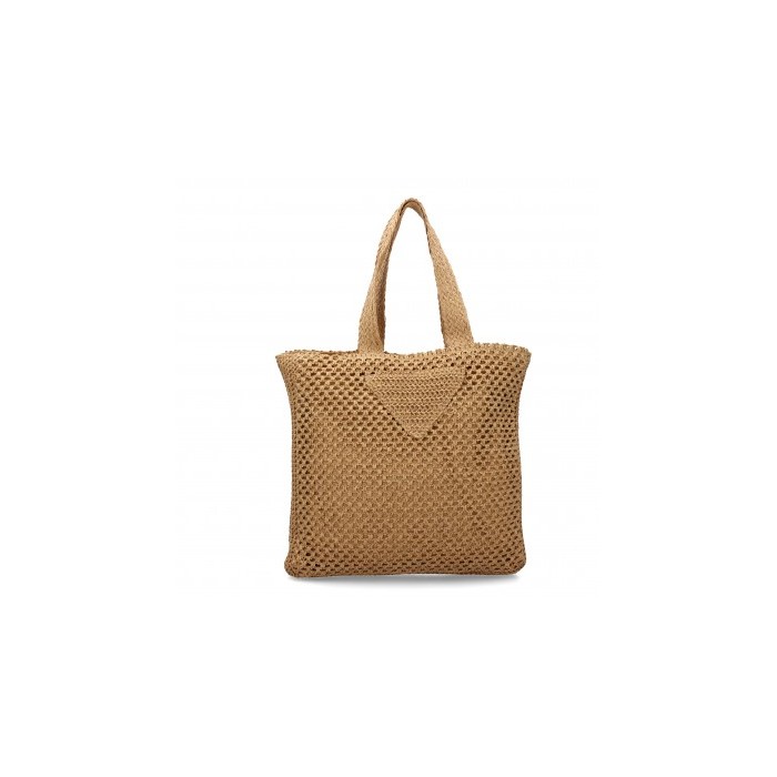 Bolso de hombro para mujer, material de rafia, diseño elegante y moderno con adorno en la parte delantera.