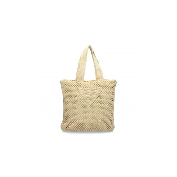 Bolso de hombro para mujer, material de rafia, diseño elegante y moderno con adorno en la parte delantera.
