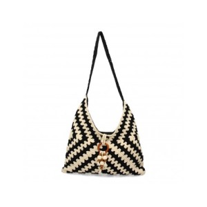 Bolso de hombro de mujer, diseño elegante y moderno con adorno en la parte delantera, compartimento principal con cremallera.