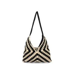 Bolso de hombro de mujer, diseño elegante y moderno con adorno en la parte delantera, compartimento principal con cremallera.