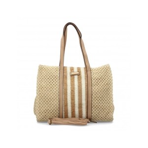 Bolso de hombro para mujer de rafia, diseño moderno con adornos, cómodo, en el interior compartimento principal de cremallera