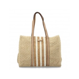 Bolso de hombro para mujer de rafia, diseño moderno con adornos, cómodo, en el interior compartimento principal de cremallera