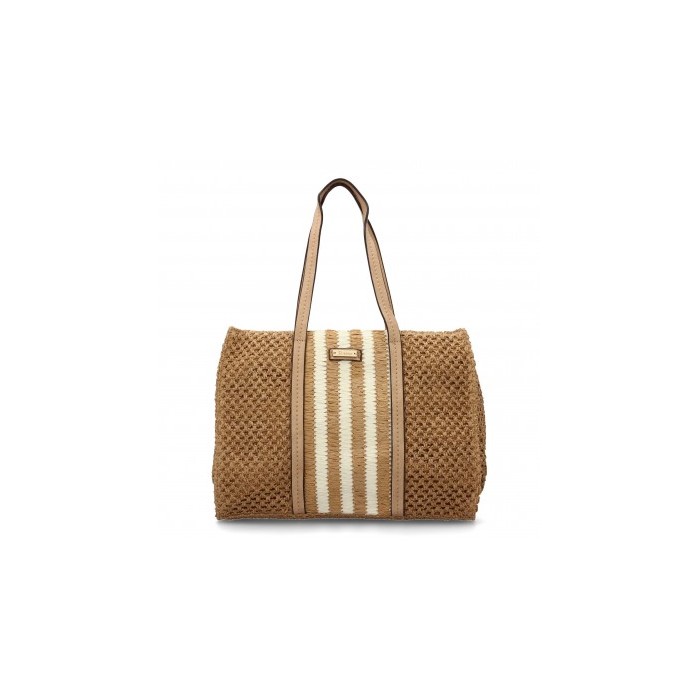 Bolso de hombro para mujer de rafia, diseño moderno con adornos, cómodo, en el interior compartimento principal de cremallera.