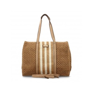 Bolso de hombro para mujer de rafia, diseño moderno con adornos, cómodo, en el interior compartimento principal de cremallera.