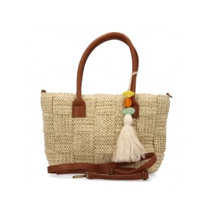 Bolso de hombro de rafia para mujer, diseño moderno con flecos, interior amplio con un compartimento principal