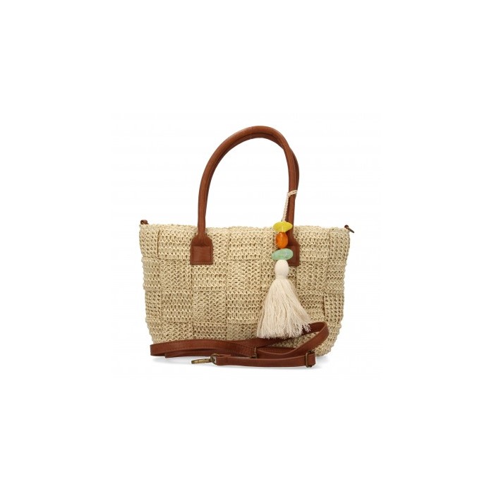 Bolso de hombro de rafia para mujer, diseño moderno con flecos, interior amplio con un compartimento principal