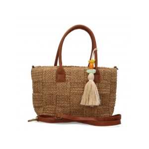 Bolso de hombro de rafia para mujer, diseño moderno con flecos, interior amplio con un compartimento principal