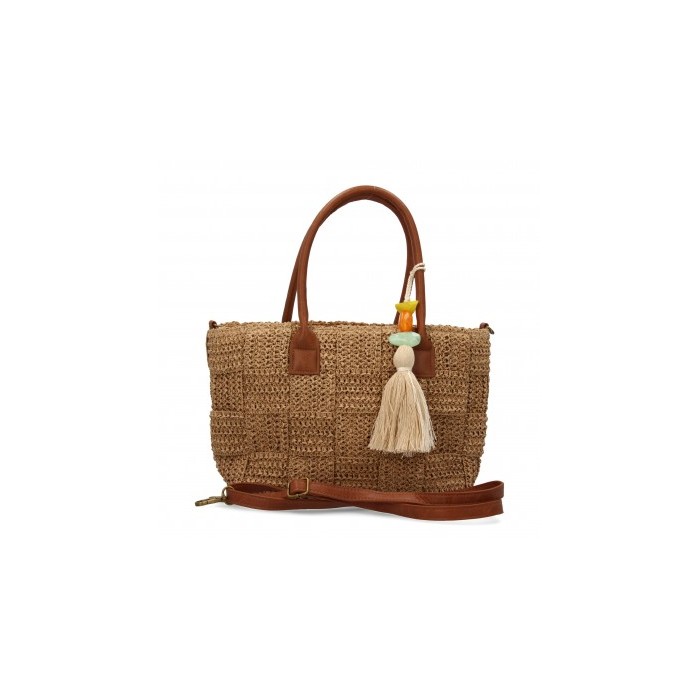 Bolso de hombro de rafia para mujer, diseño moderno con flecos, interior amplio con un compartimento principal