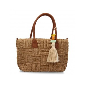 Bolso de hombro de rafia para mujer, diseño moderno con flecos, interior amplio con un compartimento principal