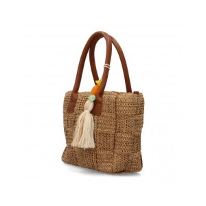 Bolso de hombro de rafia para mujer, diseño moderno con flecos, interior amplio con un compartimento principal