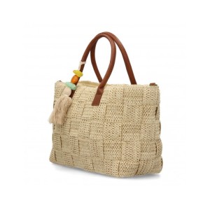 Bolso de hombro de rafia para mujer, diseño moderno con flecos, interior amplio con un compartimento principal