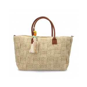 Bolso de hombro de rafia para mujer, diseño moderno con flecos, interior amplio con un compartimento principal