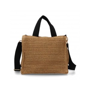 Bolso de hombro de rafia para mujer, diseño moderno, interior amplio con un compartimento principal