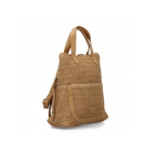 Mochila de rafia para mujer, compartimento principal de cremallera y bolsillo con botón de imán.